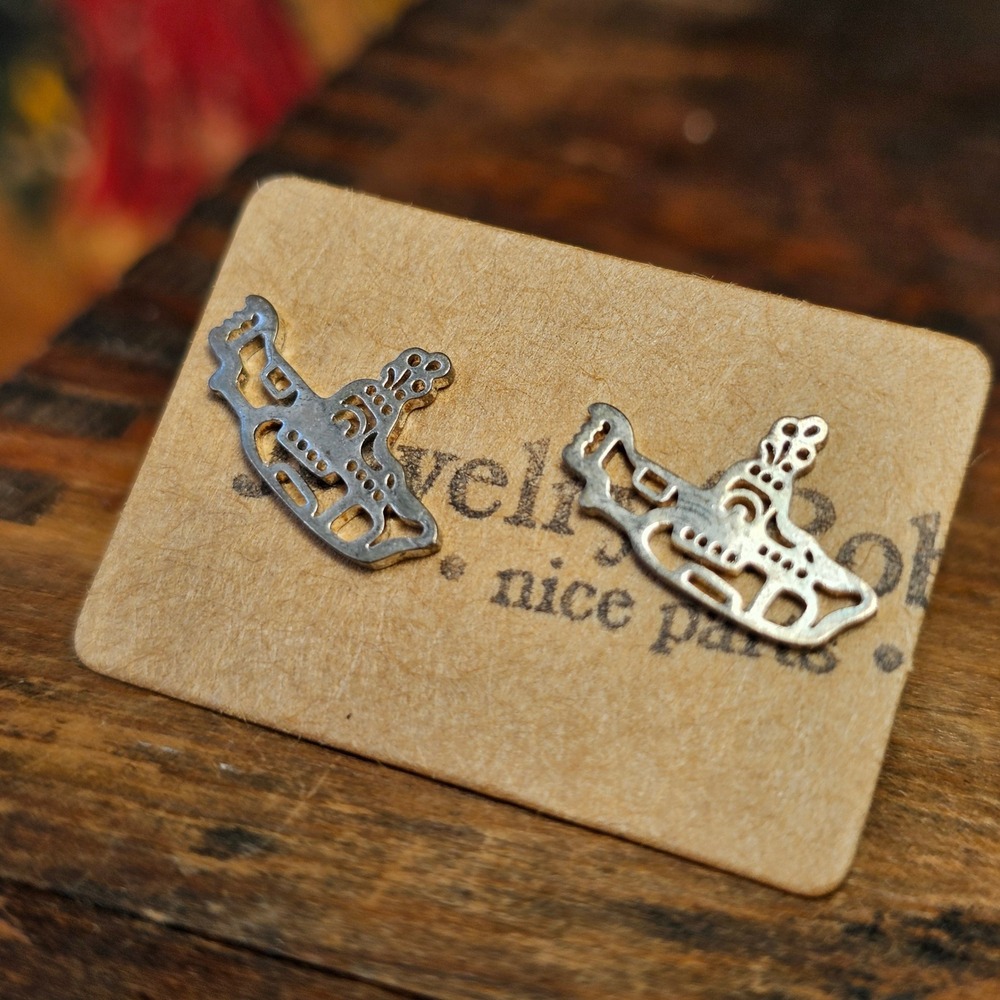 Yellow Submarine Stainless Steel Stud Earrings Women OS Silver Nautical Music